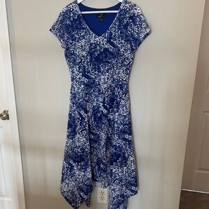 Ronni Nicole Asymmetrical Dress in Blue and White